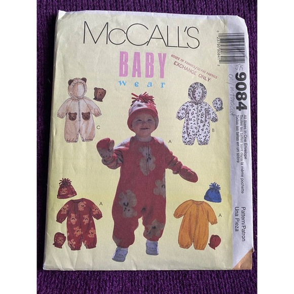 McCalls sewing pattern 9084 baby jumpsuit hat mittens size s-XL - Picture 1 of 6